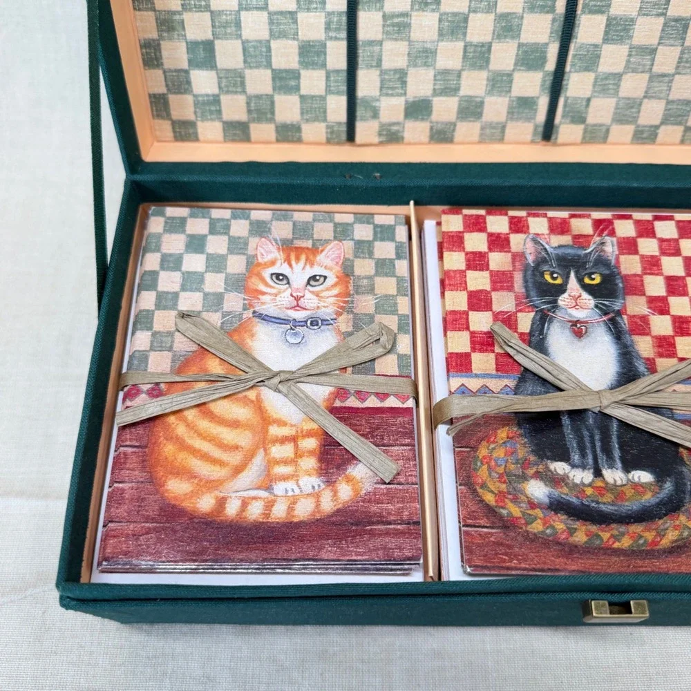 Vintage Cat Stationery Box Letter Writing Set Desk Organizer Correspondence Box